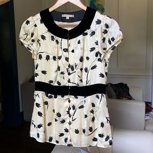 Nanette Lenore silk blouse with black velvet trim